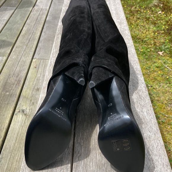 Black Suede OTK Heeled Boots - Picture 4 of 14